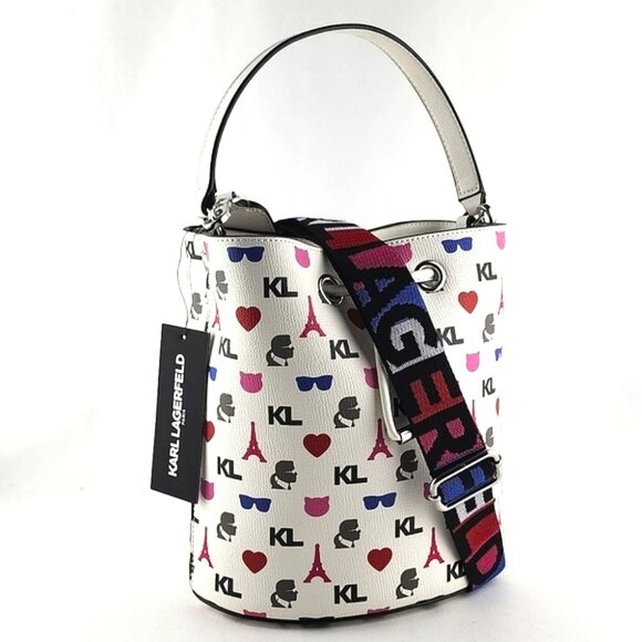 Karl Lagerfeld Handbags - Karl Lagerfeld Paris Crossbody Bucket Bag White Pink
